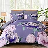 Dobuyly Floral Comforter Set Queen 7 Piece Bed in a Bag, Purple Pink Flower Comforter Set with Sheets, Soft Microfiber Botanical Flower Bedding Set for All Season