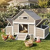 Large Chicken Coop for 4-6 Chickens with 6 Nesting Boxes, Wooden Hen House | Easy Egg Collection, Pull-Out Cleaning Tray for Quick Cleanup, Openable Roof for Better Ventilation, Weatherproof, 3 Perches