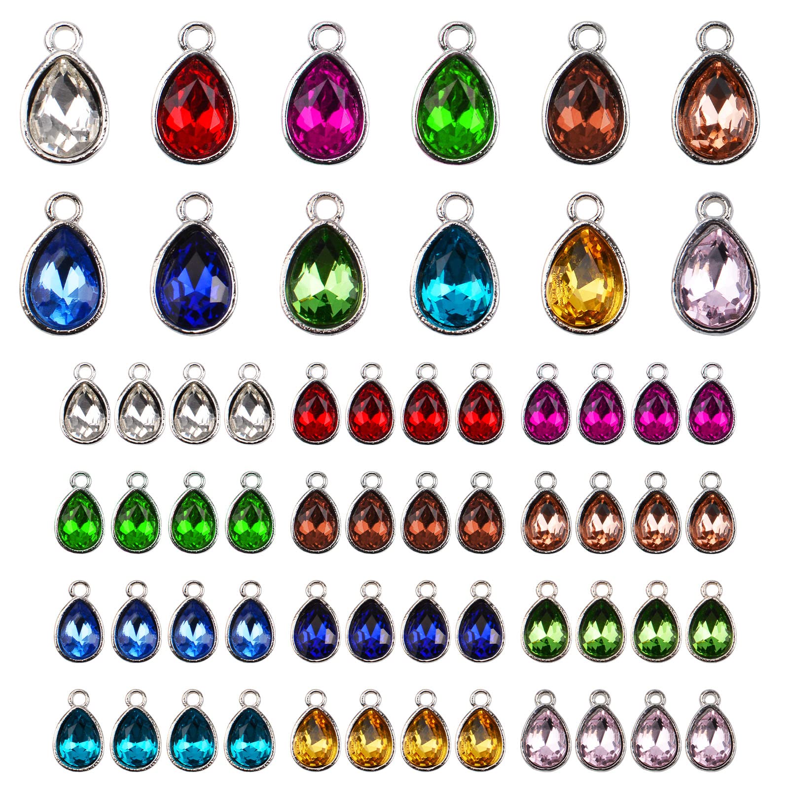 URROMA Crystal Birthstone Charms, 48pcs Droplet Shape Charms for Jewelry Making - 12 Colors — image 1