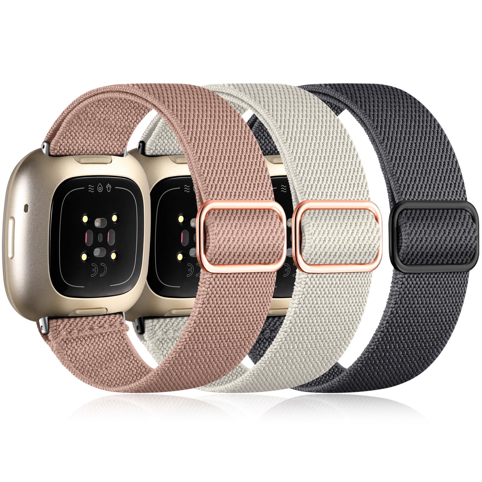 Oielai 3 Pack Compatible with Fitbit Versa 4/3/Sense 2/Sense Strap, Soft Elastic Nylon Sport Replacement Band for Women & Men