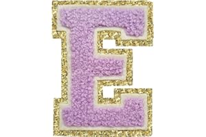 3Pcs Letter Patches Varsity Glitters Chenille,SPRT Iron on Purple Letter Patch,Alphabet Cloth Patch for Team Costume Decoration 3.1in Height E (3 Pieces)