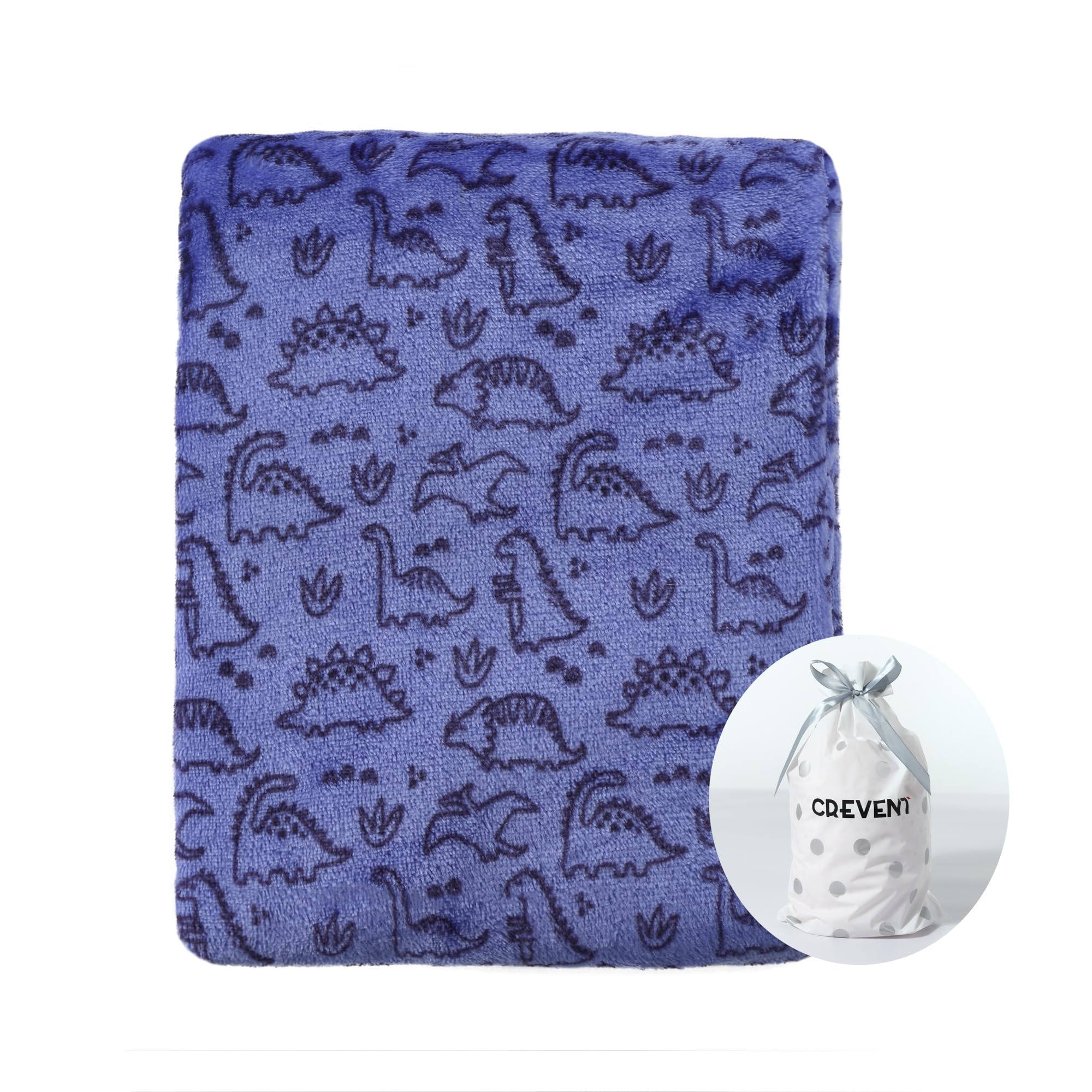 CREVENT 75X100cm Lightweight Fuzzy Fluffy Warm Plush Baby Blanket for Boys Infant Toddler Newborn Crib Cot Stroller (Blue Dinosaur) — image 1