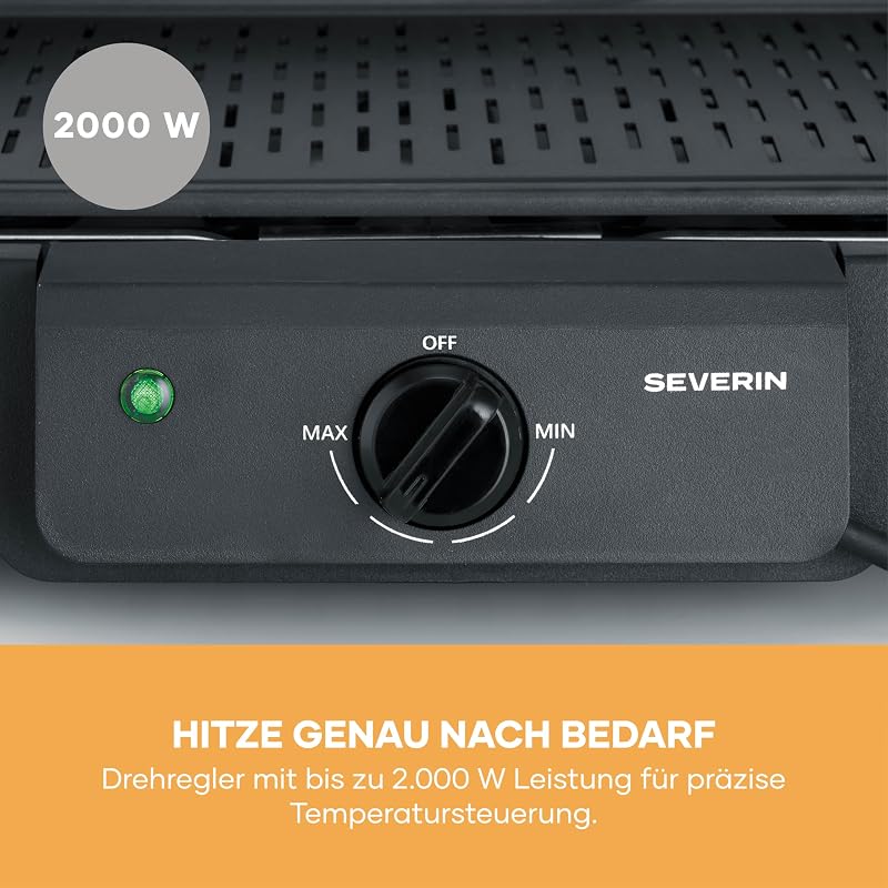 Tischgrill mit Standfuß, Standgrill & Tischgrill (Innen- & Außennutzung), Balkon & Küche, Temperaturen 40-220°C, schnelles Aufheizen, 39x23cm, leichte Reinigung, 2000W, schwarz, PG 8596
