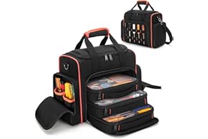 Marscamd Tool Bag with 3 Removable Cases, 2 Layers Tool Tote for Hand Tools, Black with Red Binding