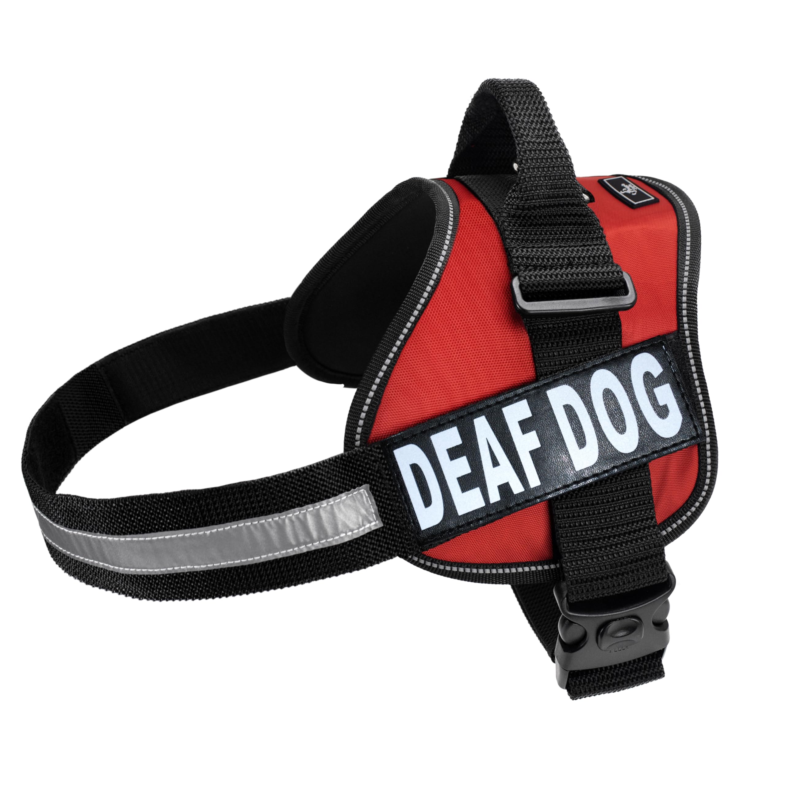 Doggie Stylz Dog Harness with Removable Patches and Reflective Trim. Dog Vest Comes with 2 Deaf Dog Reflective Hook and Loop Patches. Measure Dogs Girth Before Purchase (Girth 12" - 16" Red) — image 1