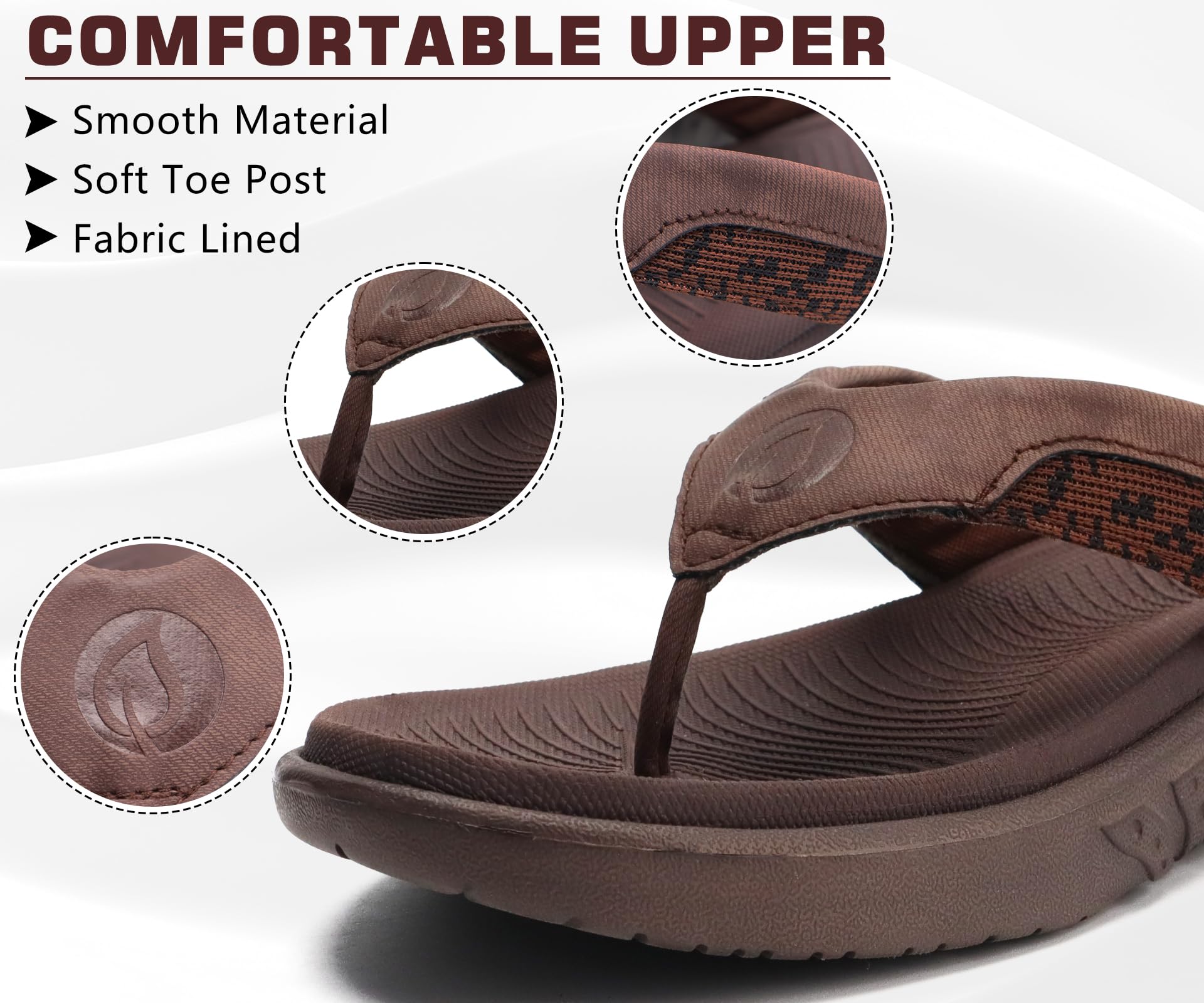ONCAI Herren Flip Flops Sommer Sport Dusch Schwimmbad Strand Männer Zehentrenner Sandalen Badelatschen Mit Orthopädie Arch Support Gummifußbett Braun Größe 46 4