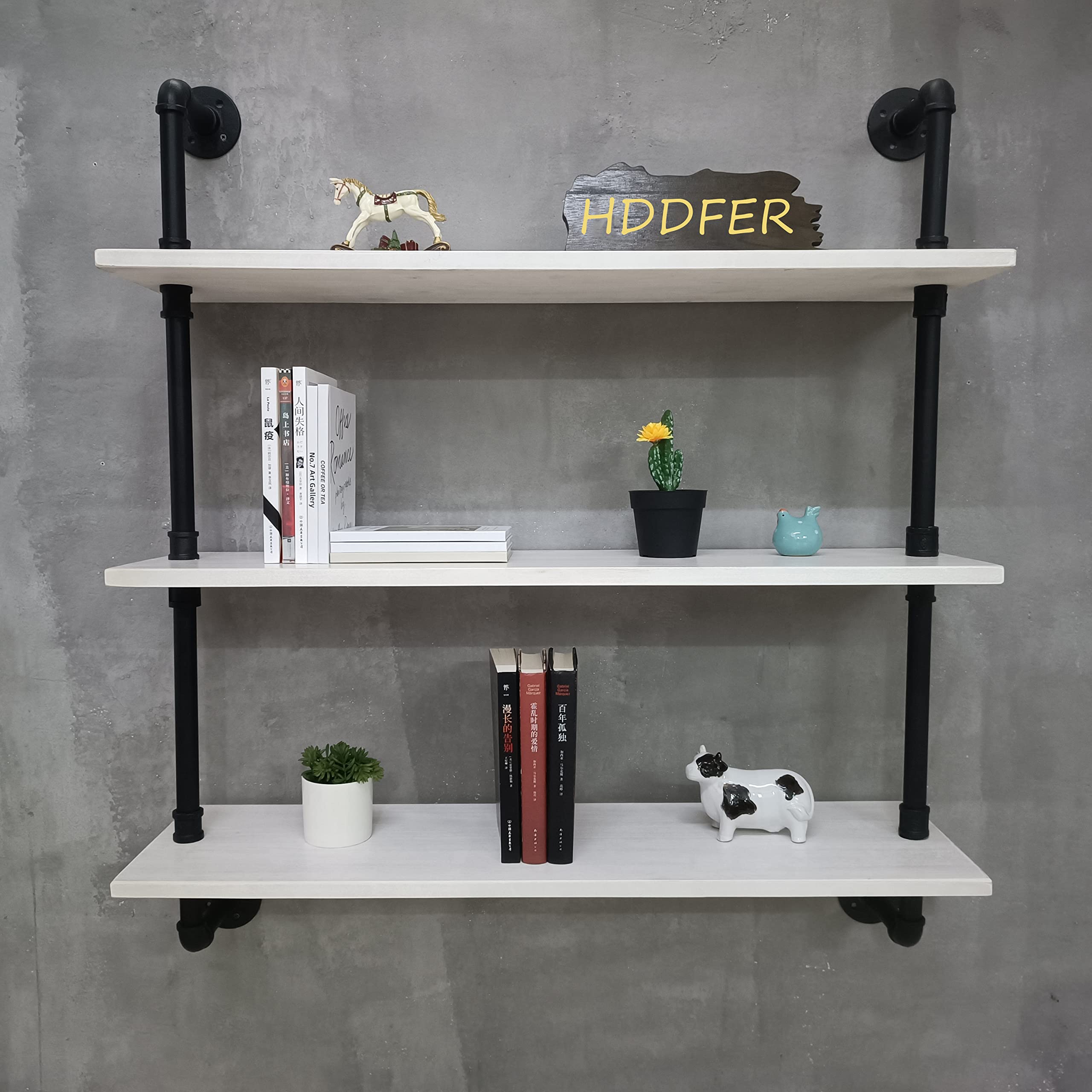 Photo 1 of ****It is used, it is missing a part and it is not known if it works 100%.******HDDFER Industrial Pipe Shelving Rustic White Pipe Wall Shelves Bathroom Shelves with Wood Planks Industrial Floating Shelves 30 Inch Farmhouse Bookshelf Pipe Shelves Wall Moun