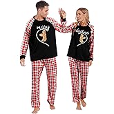 FAYALEQ Christmas Matching Pajamas for Couples Long Sleeve Xmas Plaid Soft Pullover Pjs Set for Men and Women Holiday One Set