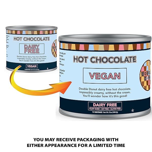 DOUBLE DONUT COFFEE DAIRY FREE HOT CHOCOLATE MIX, NON DAIRY INSTANT VEGAN HOT CHOCOLATE MIX, 12 OUNCE