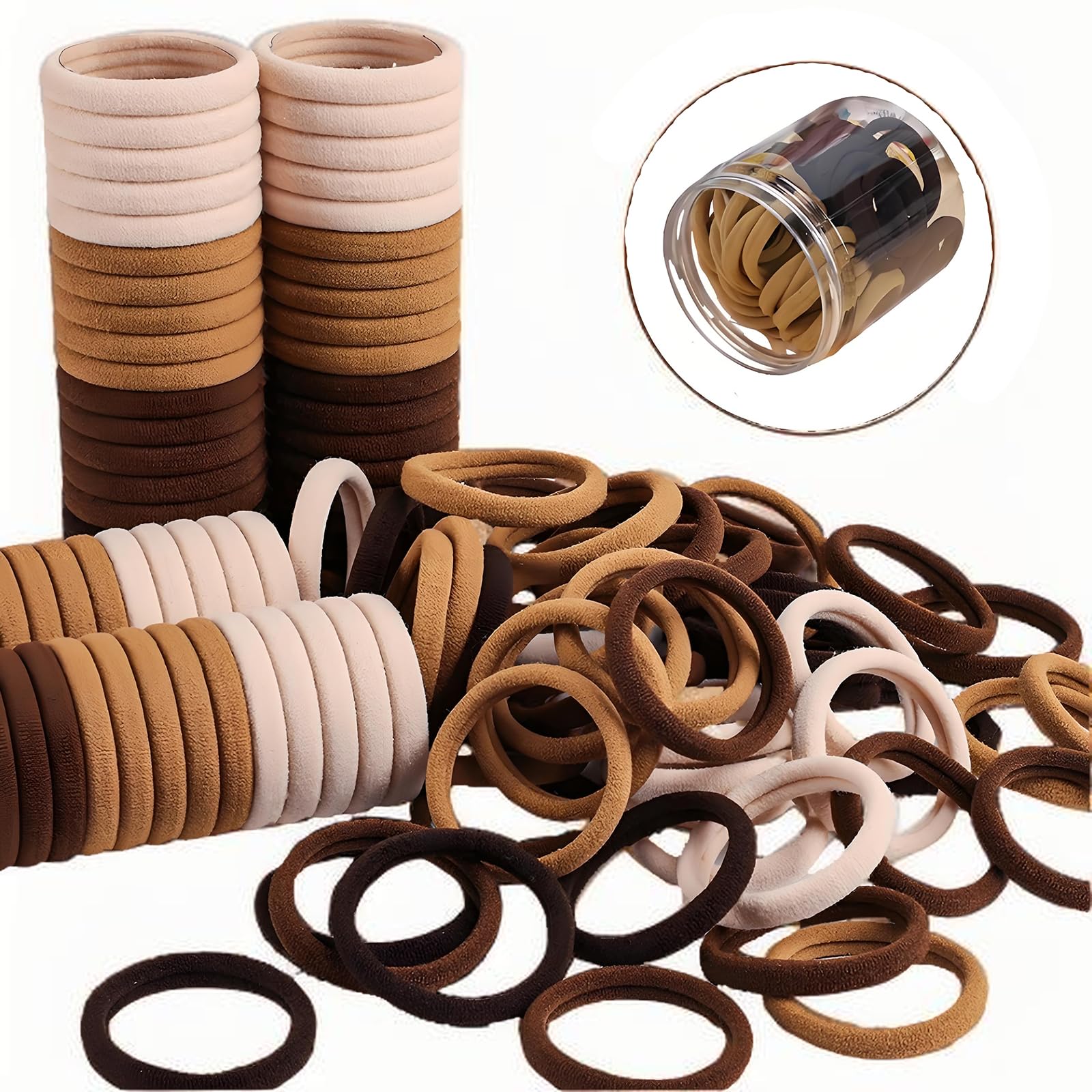 Photo 1 of Hair Ties 100 Pcs Brown Seamless High Elastic Girls Ponytail Holders No Damage Thick Hair Ties for Women