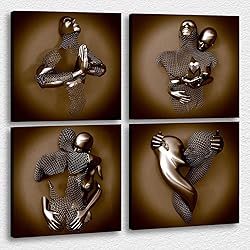 4 Piece Set Bedroom Wall Decor Love Heart Gray 3D