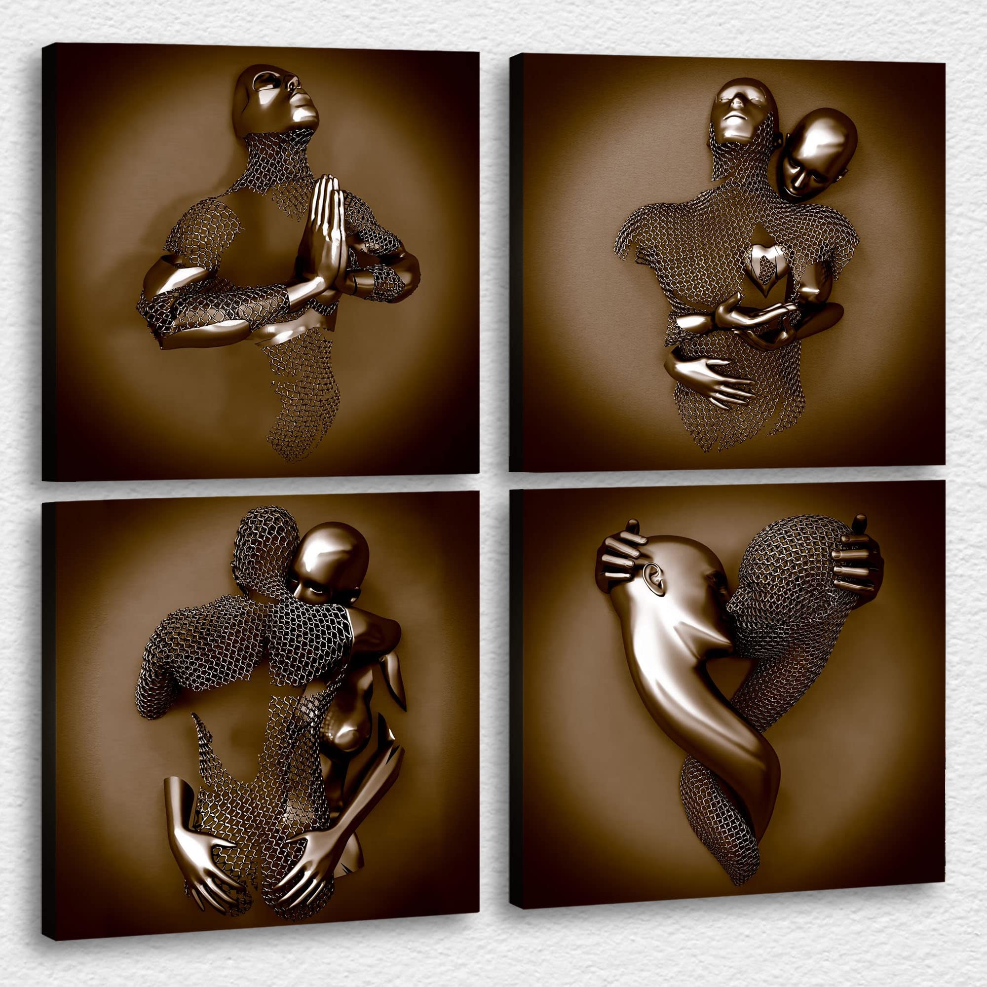 4 Piece Set Bedroom Wall Decor Love Heart Gray 3D