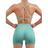 SUUKSESS Women Seamless Workout Sets Strappy Sports Bra High Waist Booty Shorts Outfits