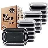 Freshware Meal Prep Containers [50 Pack] 1 Compartment with Lids, Food Storage Containers, Bento Box, BPA Free, Stackable, Microwave/Dishwasher/Freezer Safe (32 oz)