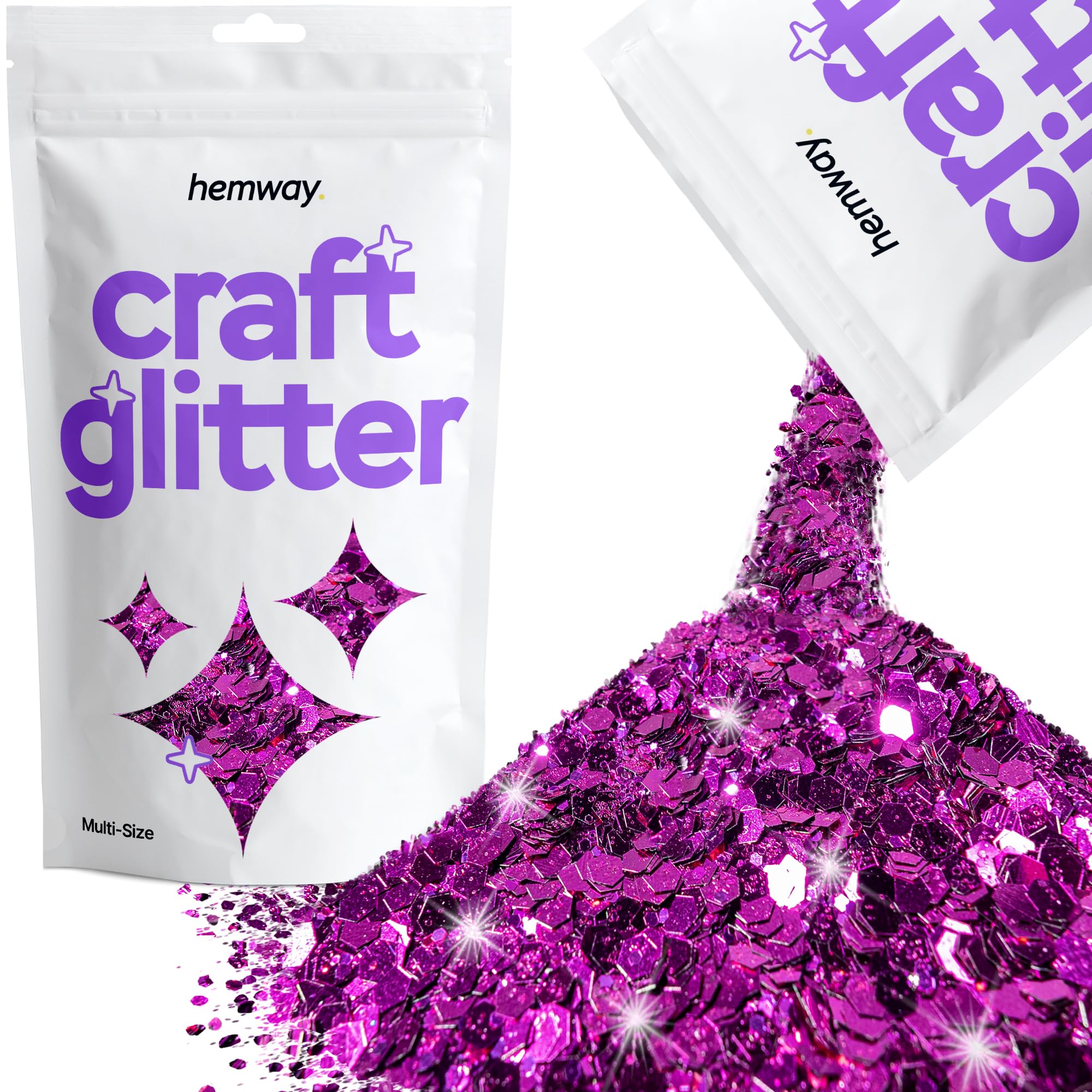 Hemway Craft Glitter Fuchsia Pink 100g Multi Size Glitter for Crafts, Resin, Cosmetic, Nail, Face, Body, Festival, Tumblers, Art, Candle, Crafting