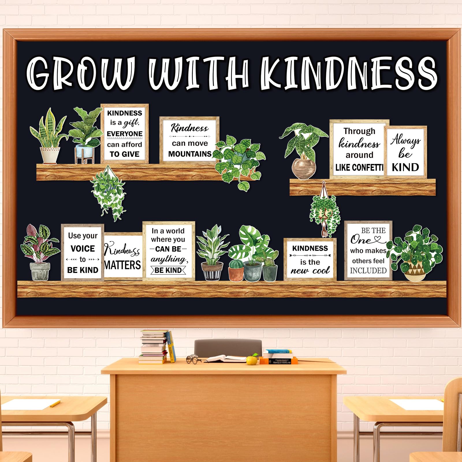 Photo 1 of Qilery Bookshelf Bulletin Board Set Motivational Classroom Decor Reading Library Bulletin Board Set Inspirational Cutout for Back to School Classroom Decoration(Grow with Kindness)