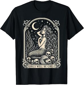 Vintage Mermaid Siren Girl Will Be Girls 4th of July T-Shirt