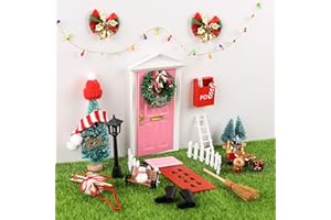 AYMOLAS Christmas Elf Girl Fairy Doors Decorations Fairy Wall Decor Miniature Tiny Wooden Tooth Mini Door Xmas Decor for Christmas Accessories Fairy Tale