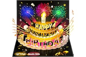 Bevbovcard Pop Up Birthday Cards for Men - LED Light & Music with Blow The Candle, 3D Balloons, Singing Happy Birthday gifts Card for Husband - Women, Kids, Son, Her, & Dad