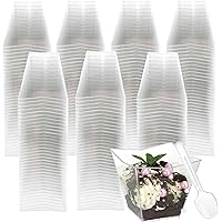 LyyGuanYoo 100 Pack 4Oz Dessert Cups with Spoons, Plastic Square Parfait Cups for Parties, BPA free Clear Mini Appetizer Shoo