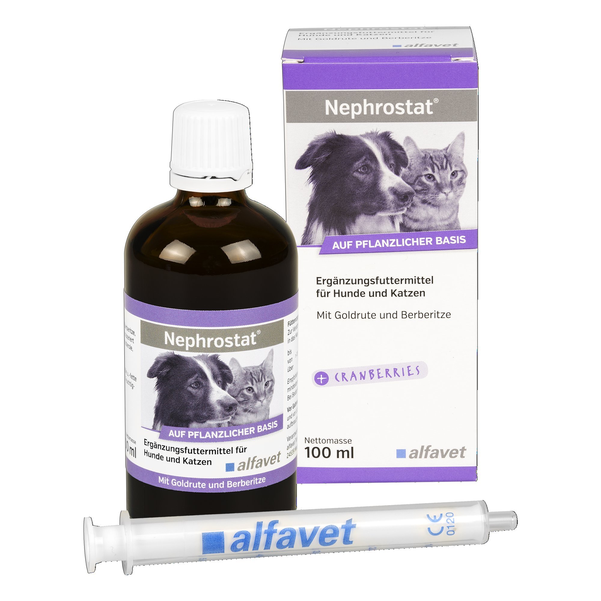 alfavet Nephrostat, supplementary feed for healthy urinary organs, for dogs and cats, 100 ml with dosing syringe