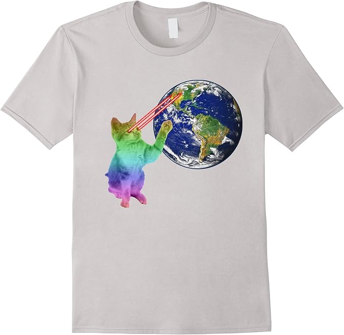Laser Eyes Space Cat TShirt Funny Kitty Shooting Earth