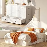 CECER 3-in-1 Queen Murphy Bed with Mattress and Storage Drawer-White | Cabinet Bed that Converts to Sofa Set,Bed and Cabinet,Sturdy Bed Frame,Space Saving Hidden bed for Guest Bedroom/Living Room