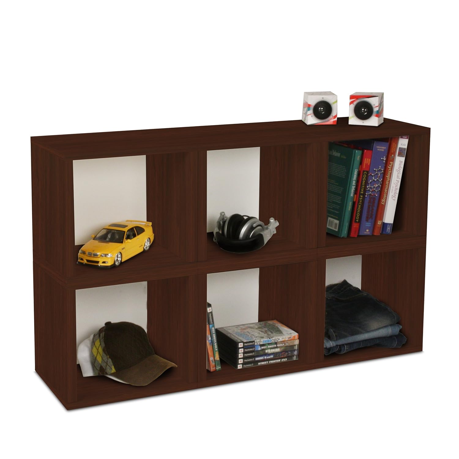 Way Basics Eco Stackable Modular Storage Cubes Cubby Organizer (Set of 6), Espresso Wood Grain (Tool-Free Assembly and Uniquely Crafted from Sustainable Non Toxic zBoard paperboard)