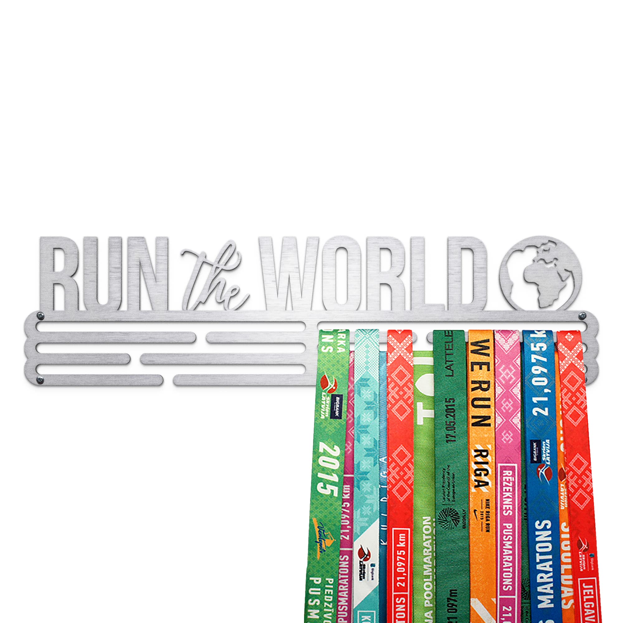 United Medals RUN THE WORLD Sport Medal Hanger Display | Stainless Steel Medal holder | Awards display rack for up to 48 medals