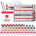 COLOUR BLOCK 32 Acrylic Paint Set with Brushes and 6 Sheet Paper - Perfect School Supply for Creating Beautiful Masterpieces