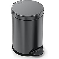 simplehuman, Black 4.5 Liter / 1.2 Gallon Round Bathroom Step Trash Can, Stainless Steel