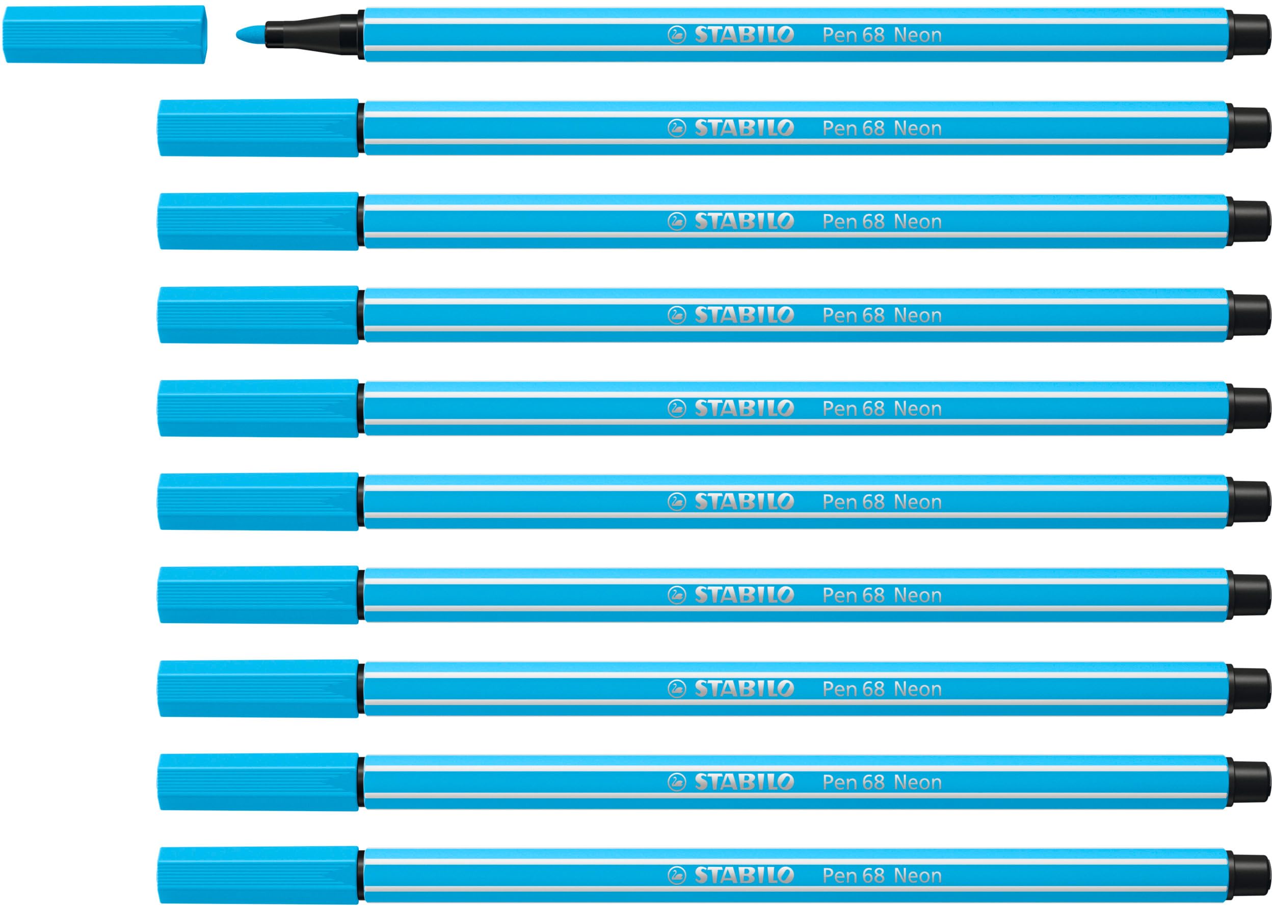 STABILO Pen 68 - Premium Fibre-Tip Pen - Pack of 10 - Neon Blue — image 1