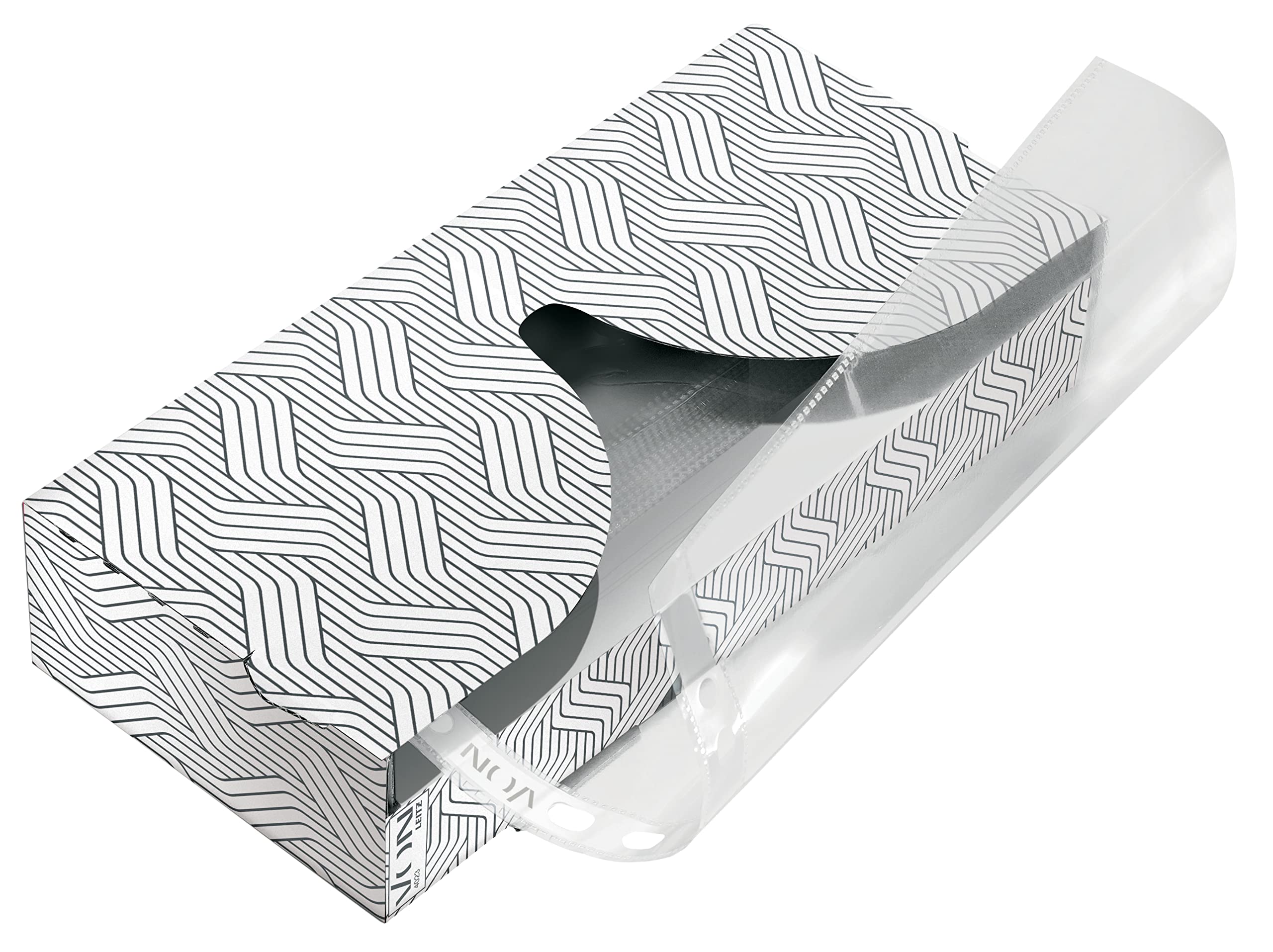 VON Leitz 40230003 Pack of 40 Transparent Document Wallets A4, in Practical Dispenser, Opening at the Top, Acid-Free, Document Safe and Punched, for Documents and Documents, Pack of 40