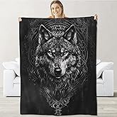 Wolf Blanket for Men Teen Adults, Flannel Wolf Blankets Gifts, Ethnic Style Wolf Throw Blanket for Sofa Couch Bed Living Room Soft Warm Cozy Wolf Decor 60" x 50"