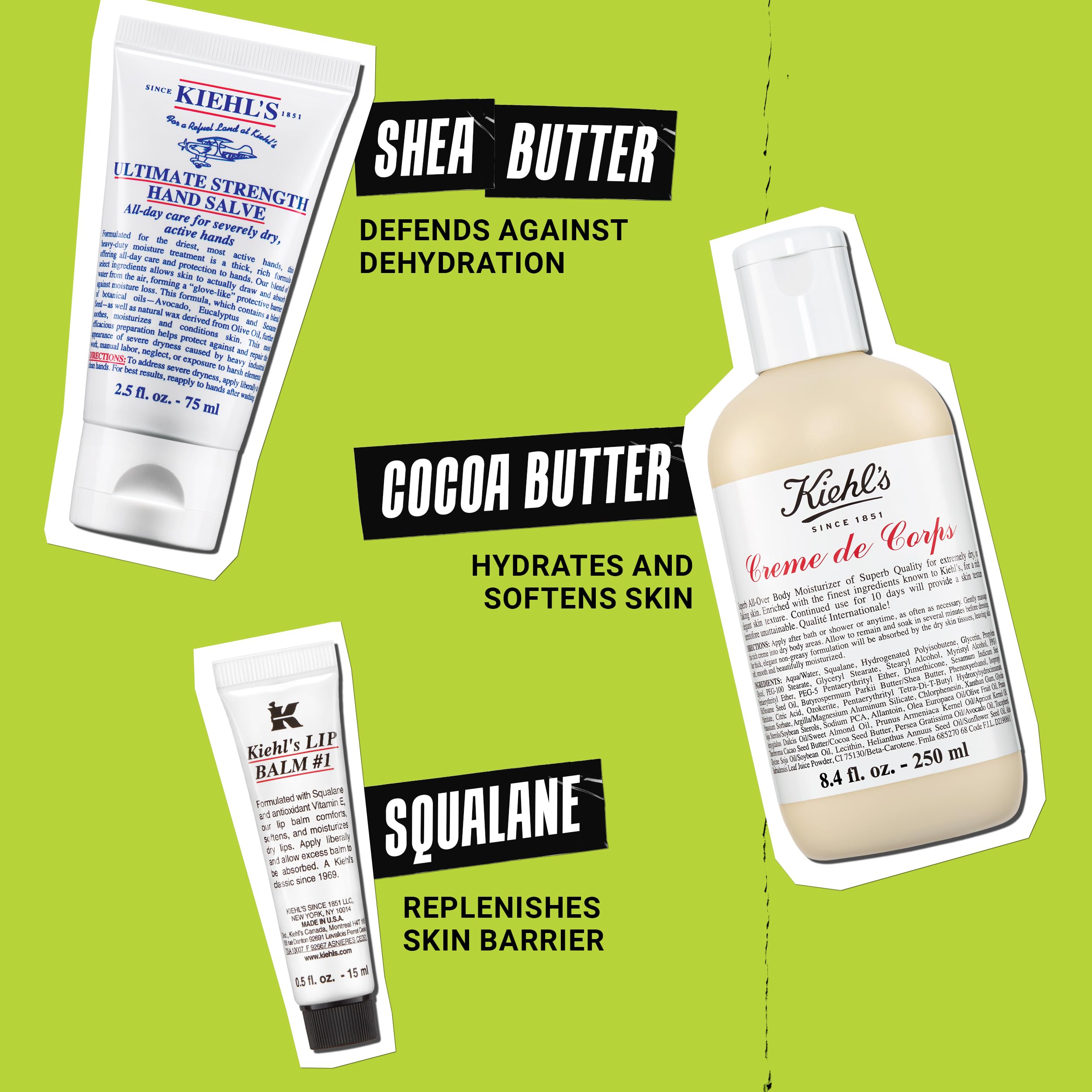 Kiehl's Body Care Gift Set - $73 Value Including Non-Greasy Body Lotion, Moisturizing Hand Lotion, and Hydrating Lip Balm for Hydrated Skin