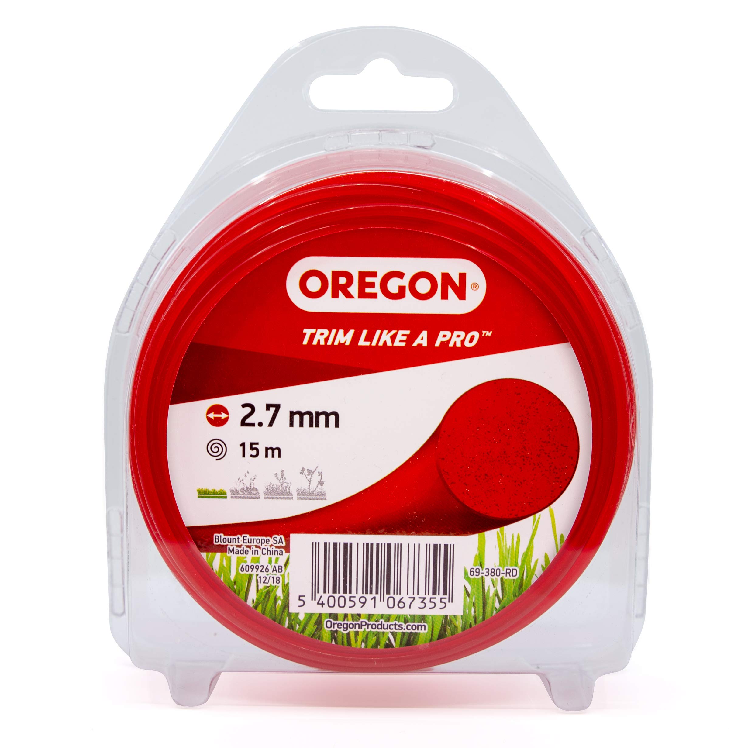 Oregon Red Round 2.7mm Strimmer Line, Trimmer Line Tackles Grass, Weeds, Lawn Edges & Flower Beds, Gardening & Lawn Care Nylon Strimmer Wire, Fits Most Standard Models, 2.7mm x 15m (69-380-RD)