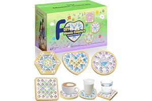 Beiktehy Mosaic Kit, 4 Sets Mosaic Kits for Adults with Stained Glass Mosaic Tiles for Crafts DIY Mosaic Coaster Kit Handmade Home Decoration Christmas Gift for Adults Kids