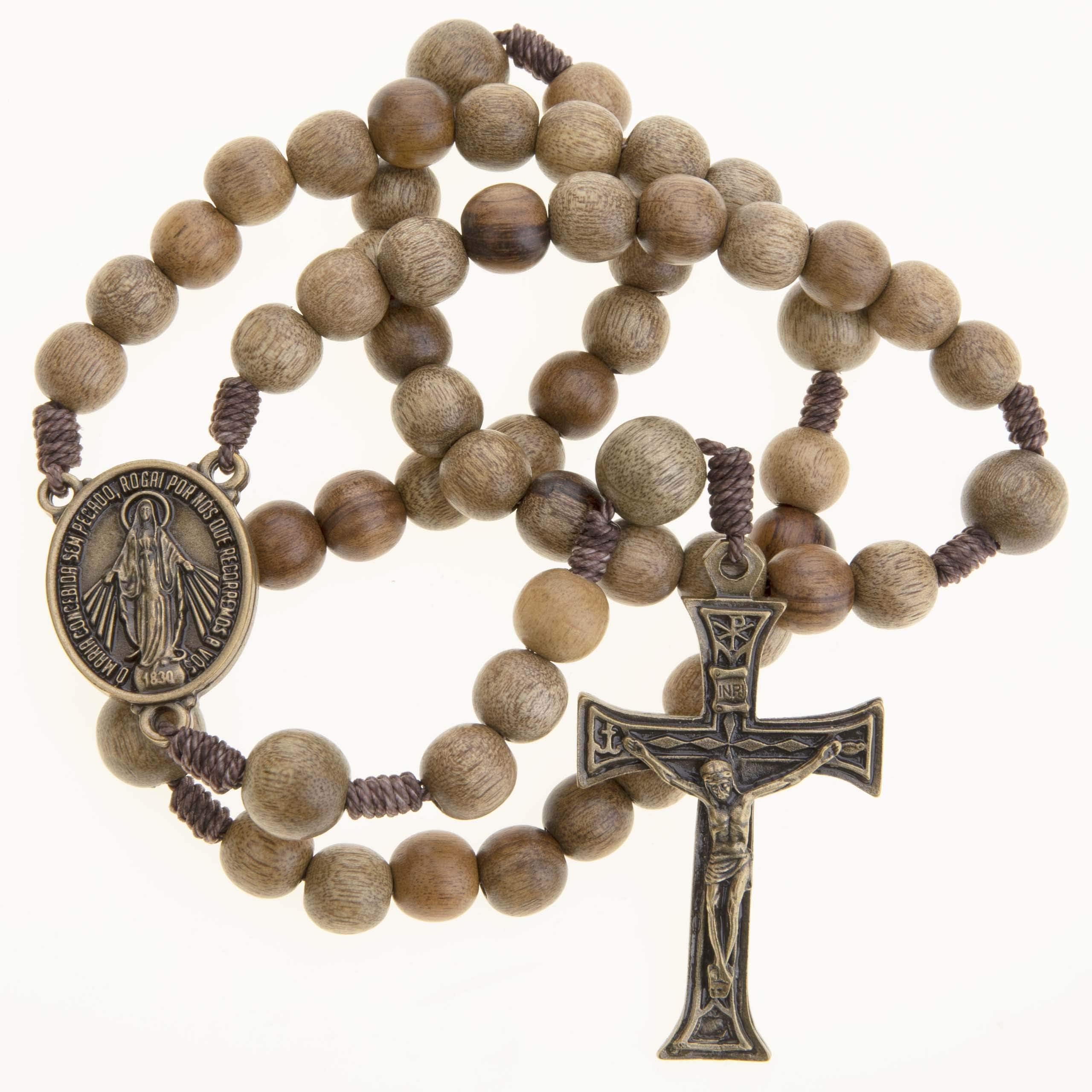 ClarentCatholic Wood Rosary Beads 10mm 12mm Durable Cord Brown for Men Women 18" Long
