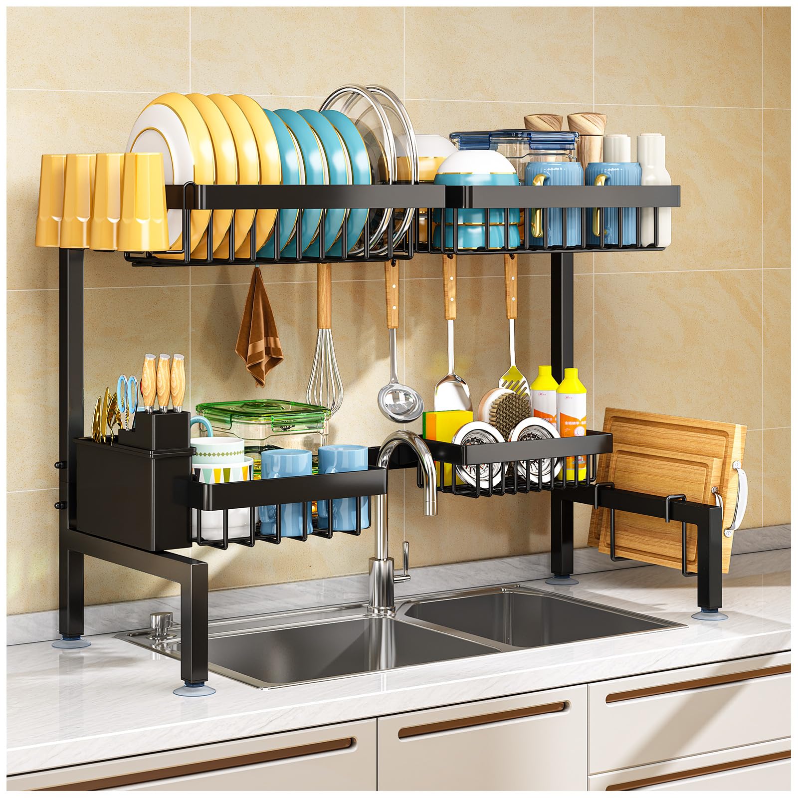 Photo 1 of ARSTPEOE 2 Tiers 4 Baskets (one More Than Others) Over The Sink Dish Drying Rack,fits All Sinks (from 24.8" to 35.4"),2-Tier Adjustable Sink Rack,Dishes Rack Kitchen Storage Organizer Space Saving