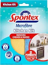 Spontex Microfibre Kitchen Kit - Kitchen & All Purpose Cloths 17x23cm & 32x32cm