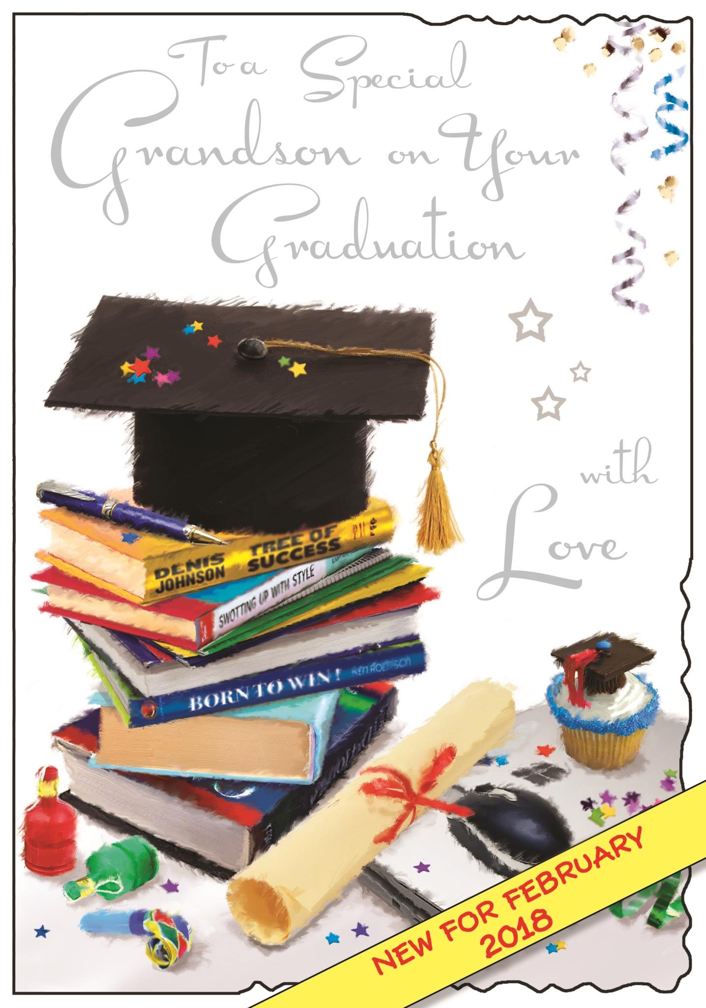 Illustrated Grandson Graduation Card - (JJ3575) - Graduation of Grandson - From The Velvet Range - Embossed With A Silver Foil Finish