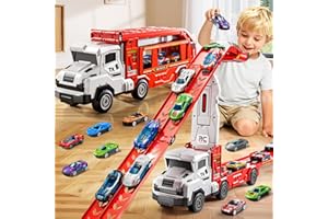 XINNOVEL Toddler Car Truck Toys for 3 4 5 6 7 8 Years Old Boys, Transporter Truck Toy Track Set with 12 Die-Cast Car Toys, Toy Gifts for 3 4 5 6 Year Old Boys Kids