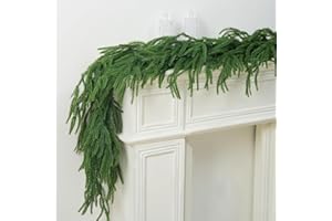 VEMANDER 2 PCS-9FT Artificial Norfolk Pine Garlands - Real Touch Winter Pine Garland, Green Artificial Greenery Garland for Table, Mantle, Wall, Indoor, Outdoor Christmas Decorations