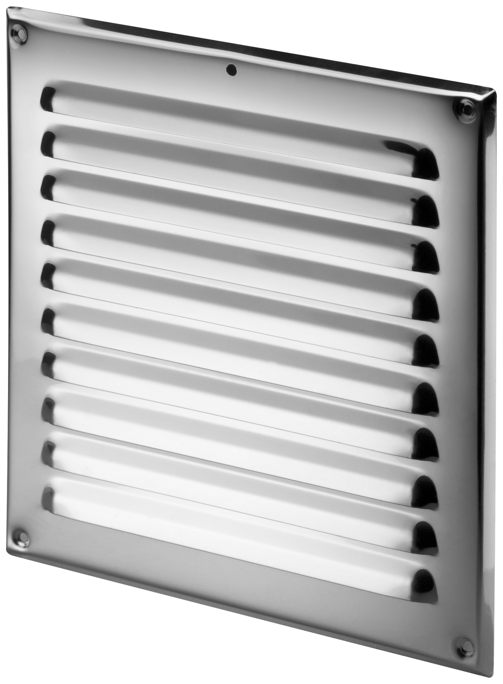 Ventilation Grille, Chrome Metal, 250 x 250 mm, Stainless Steel Look, Insect Net, MTA 8N, Louvre Grill, Weather Protection