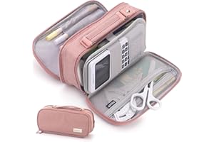 HVOMO Large capacity Pencil Pouch pencil case Double Zipper Storage Bag 3 Compartments Portable Multifunctional bag Desk Organizer School Marker Pen Casey(Dark Pink)
