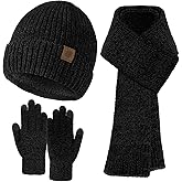 Pleneal Winter Hat Gloves Scarf Set for Women Men Warm Lining Beanie Hats Touchscreen Gloves Thick Soft Scarf