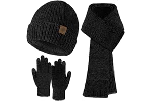 Pleneal Winter Hat Gloves Scarf Set for Women Men Warm Lining Beanie Hats Touchscreen Gloves Thick Soft Scarf