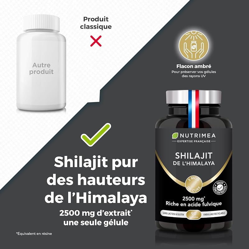 Shilajit | 2500 mg | 100% Pure | Extrait 5:1 Titré à 50% en Acide Fulvique