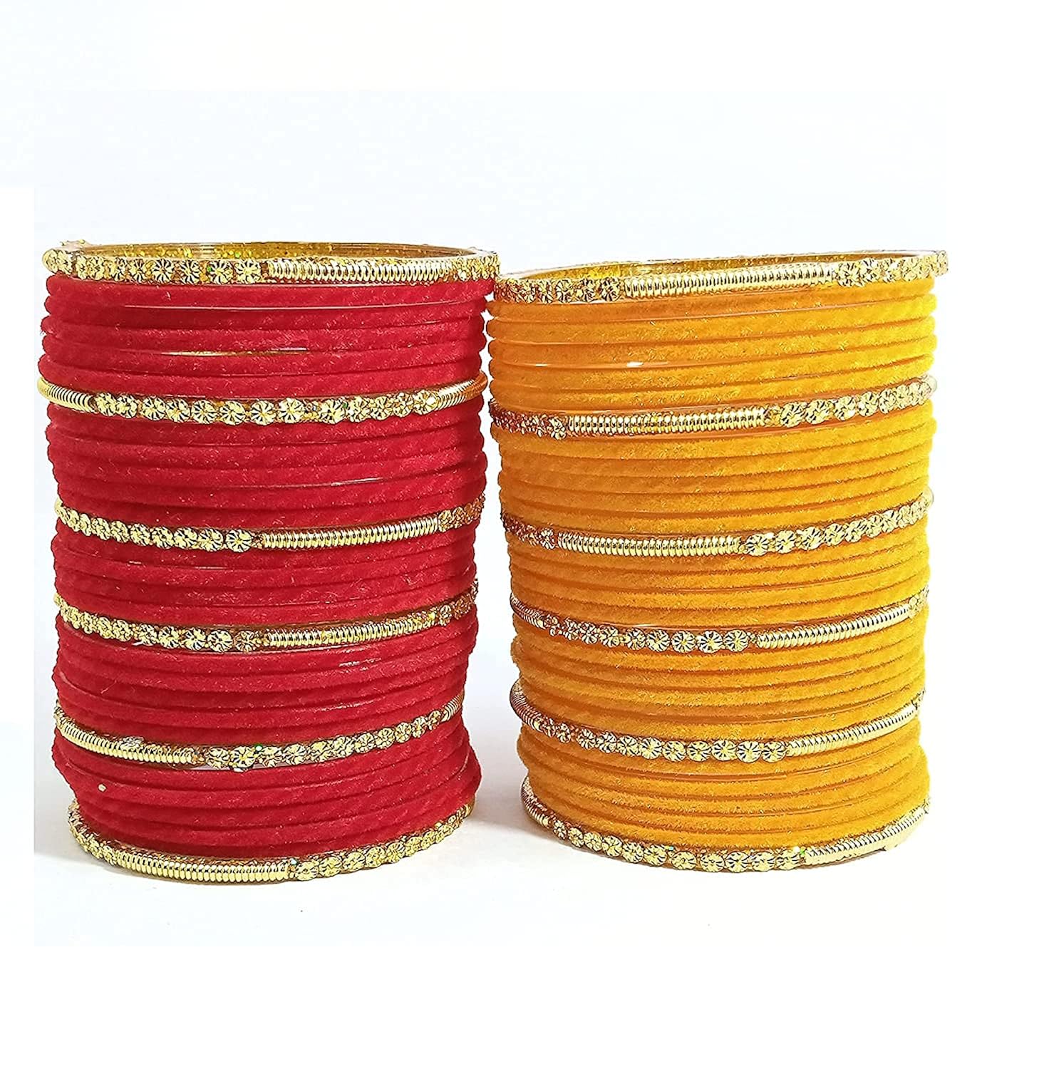 Buy Soni Glass Bangles Chudi Velvet and Golden Glass Bangles Set Color