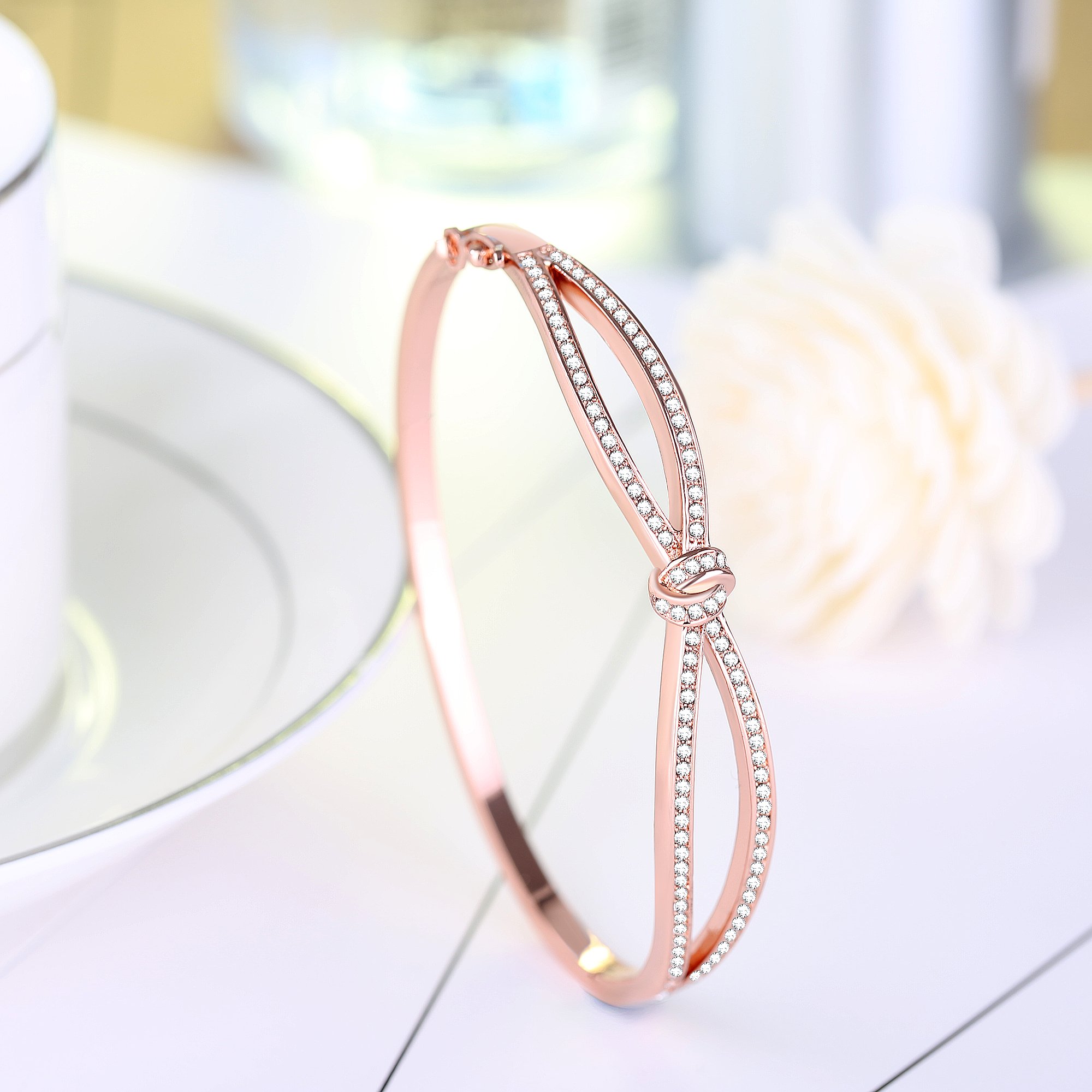 Angelady Women\'s Silver/Gold Plated Crystal Bracelets Mother\'s Day Gifts Swarovski White Gold Plated Adjustable Hinged Jewelry (2)